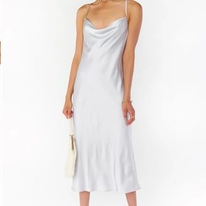 Show Me Your Mumu Verona Cowl Dress XS, NWOT | Silver Luxe Satin